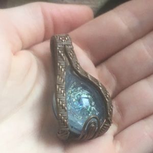 NWOT handmade glass & copper pendant